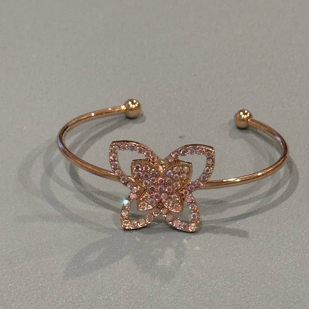 NWOT Fashion Jewelry Iridescent Crystal Butterfly Open Cuff Bracelet